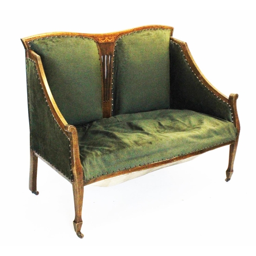 911 - An Edwardian six piece parlour suite, comprising a beech framed two seater settee, with a cupid's bo... 