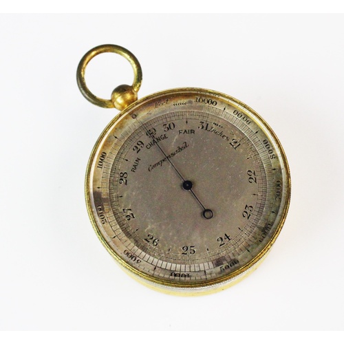 130 - A 19th century gilt metal cased pocket barometer, within fitted case