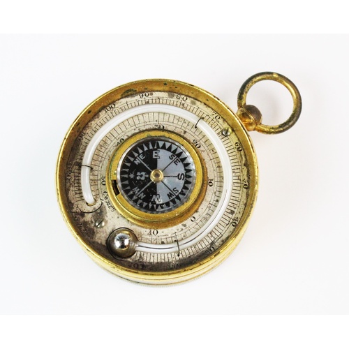 130 - A 19th century gilt metal cased pocket barometer, within fitted case