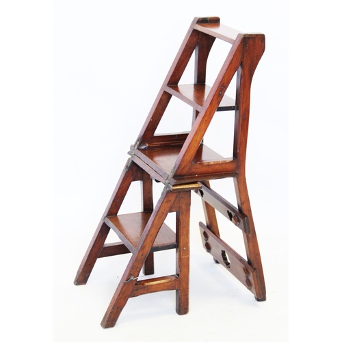 898 - A Victorian walnut child's metamorphic chair, converting to library stepladders, with Gothic influen... 