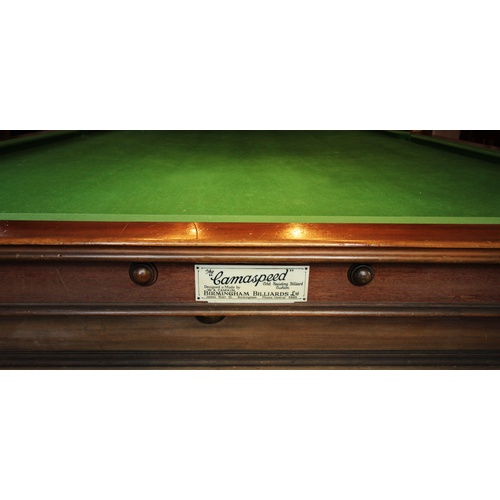 892 - A late 19th century mahogany full size snooker table 'The Camaspeed' by Thomas Padmore & Sons, 118 E... 