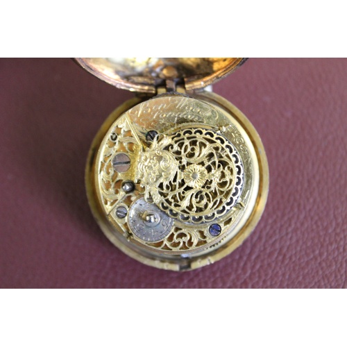 129 - A George III pair cased open face gilt pocket watch by Benjamin Wood, London, the white enamel dial ... 