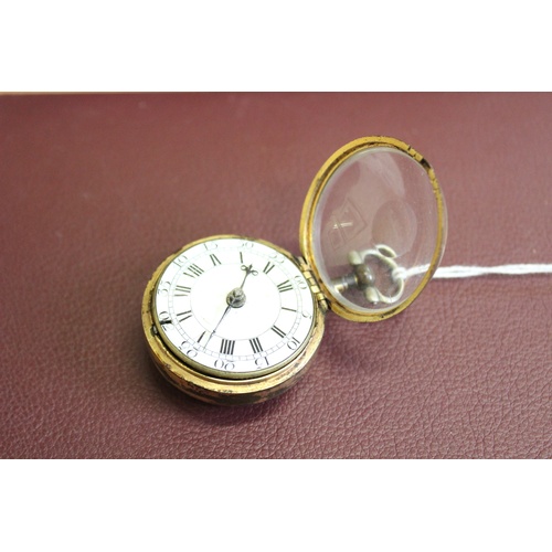 129 - A George III pair cased open face gilt pocket watch by Benjamin Wood, London, the white enamel dial ... 