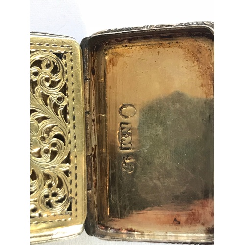 69 - A William IV silver viniagrette, Nathaniel Mills, Birmingham 1835, of rectangular form, with floral ... 