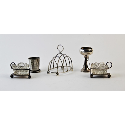 133 - A silver toast rack, Birmingham 1899, 55gms with a silver shooting trophy Birmingham 1930, 23gms, a ... 