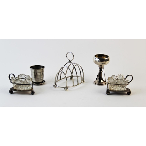 133 - A silver toast rack, Birmingham 1899, 55gms with a silver shooting trophy Birmingham 1930, 23gms, a ... 