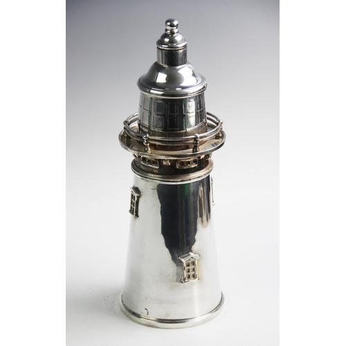 140 - A 20th century American silver plated lighthouse cocktail shaker, bearing mark for E.G. Webster, the... 