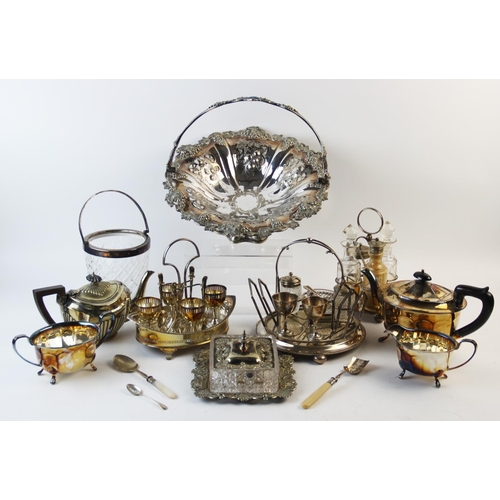 150 - A selection of silver plated wares, to include; a Victorian breakfast stand, John Gilbert & Sons EPN... 