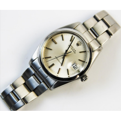 160 - A Gentlemen's Rolex Oysterdate precision stainless wristwatch, oval face with plain polished bezel e... 