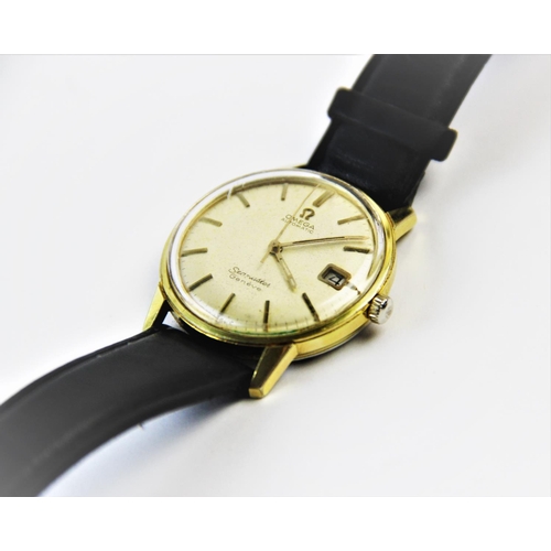 161 - A Gentlemen's Omega Seamaster wristwatch, the circular champagne coloured face with baton dial and d... 