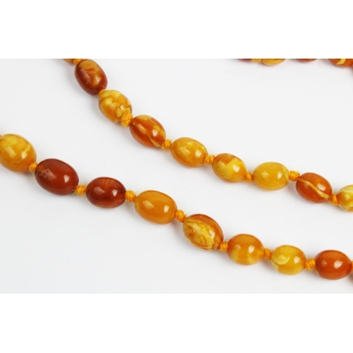 174 - A butterscotch amber necklace, designed as a single strand of fifty six graduated beads, gross weigh... 