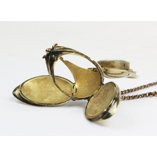 180 - A silver gilt watch pendant on chain, designed as a hanging fruit with three hinged locket 'leaf' si... 