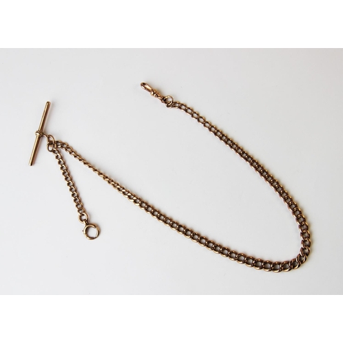 184 - A 9ct gold graduated curb link Albert chain, with T bar and swivel clasp, gross weight 26gms, 39cm l... 