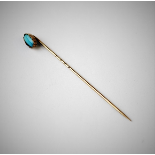 206 - An amethyst and diamond set stick pin, an untested pearl set stick pin and a turquoise set stick pin... 