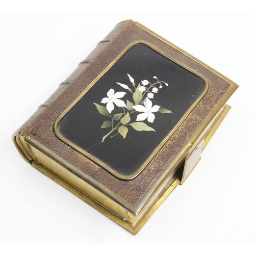 257 - A Victorian pietra dura photograph album, late 19th century, the leather bound album mounted with fo... 