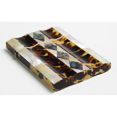 265 - A Victorian tortoiseshell and mother of pearl inlaid calling card case, of serpentine rectangular fo... 