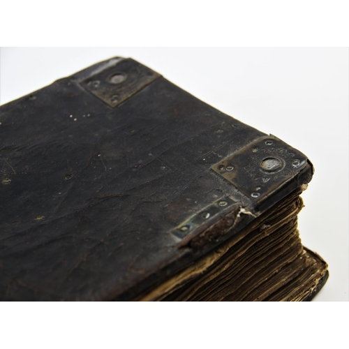 289 - THE HOLY BIBLE, authorised version, probably 17th century, full leather with brass mounts to cover, ... 