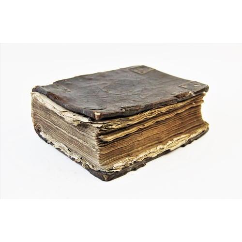 289 - THE HOLY BIBLE, authorised version, probably 17th century, full leather with brass mounts to cover, ... 