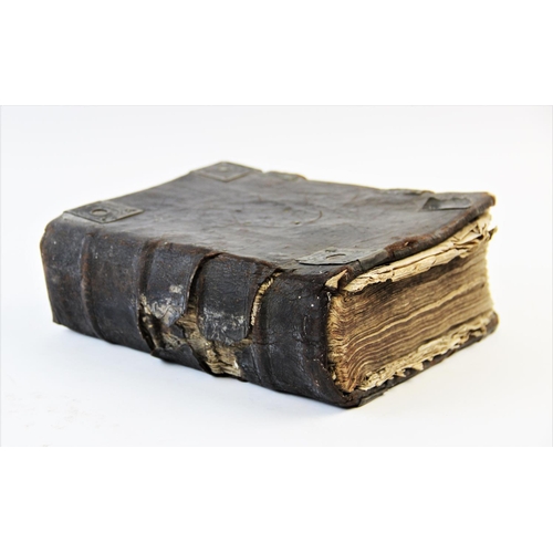 289 - THE HOLY BIBLE, authorised version, probably 17th century, full leather with brass mounts to cover, ... 