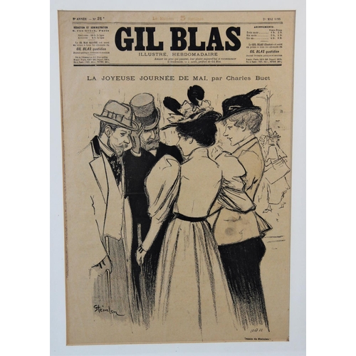 303 - Five French 'GIL BLAS Illustrated Weekly' newspaper covers, late 19th century, each featuring artwor... 