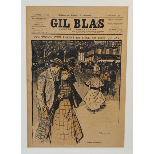 303 - Five French 'GIL BLAS Illustrated Weekly' newspaper covers, late 19th century, each featuring artwor... 