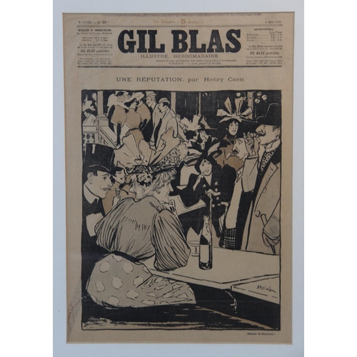 303 - Five French 'GIL BLAS Illustrated Weekly' newspaper covers, late 19th century, each featuring artwor... 