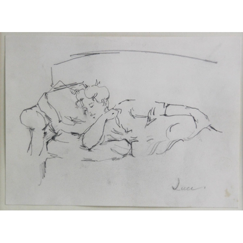 319 - Attributed to Maximilien Luce (French, 1858-1941),  
Pencil on paper,  
Woman sleeping,  
Signed low... 