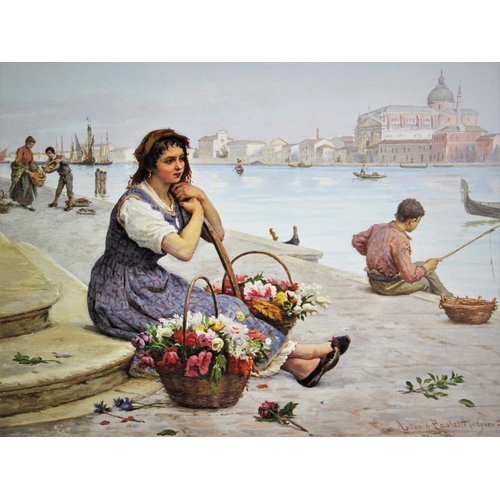 356 - Antonio Ermolao Paoletti (Italian, 1834-1912),  
Oil on panel,  
Venetian scene with flower seller a... 