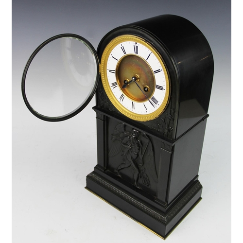 361 - A mid 19th century French slate mantel clock, stamped 'G V Gay Vicarino, Paris', the domed slate cas... 