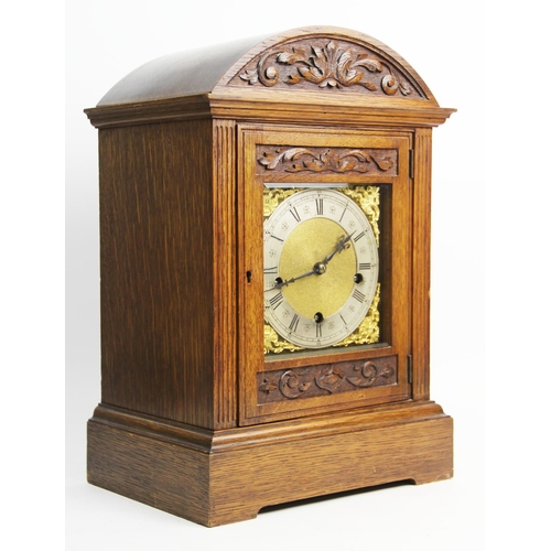 362 - A late 19th/early 20th German oak cased bracket clock, by Mathias Bauerle, the arched case with a ca... 