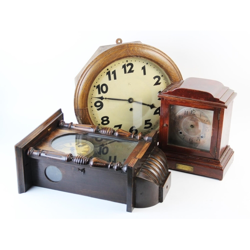 369 - A late 19th century drop dial wall clock, with a 26cm painted white dial, Arabic numerals and single... 