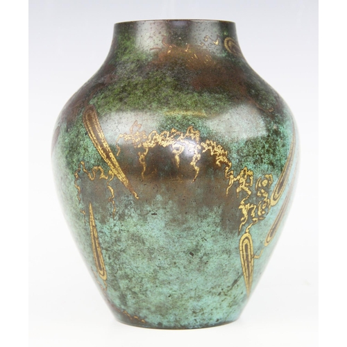 382 - A WMF 'Ikora' patinated bronze inlaid vase, circa 1920/1930, the vase of inverted baluster form with... 