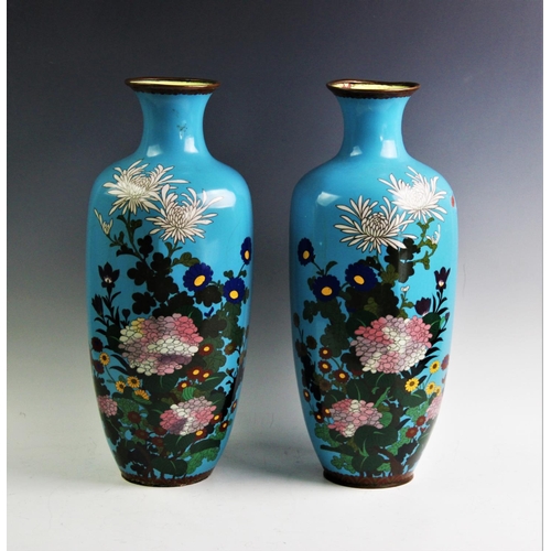 449 - A large pair of Japanese cloisonne vases, Meiji Period, each of baluster form and extensively decora... 