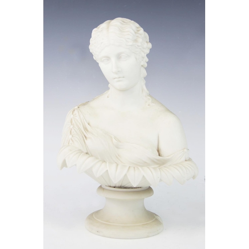 467 - A Parian Ware neoclassical bust of Clytie the water nymph, late 19th century after the Roman origina... 