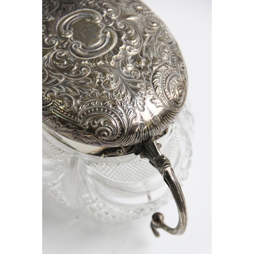 55 - A Victorian silver mounted, cut glass biscuit jar and hinged cover, Plante and Co, Birmingham 1897, ... 