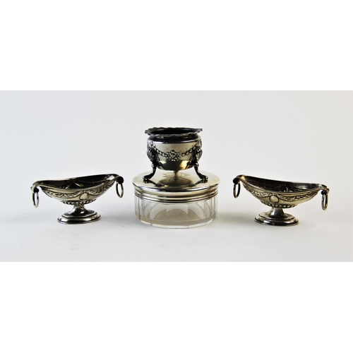 58 - A pair of Victorian silver navette shaped salts, Birmingham 1894, each with laurel wreath detail and... 