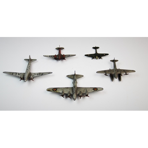 596 - A collection of pre-war Meccano Ltd Dinky Toys diecast model aeroplanes, comprising: a No 60t Dougla... 