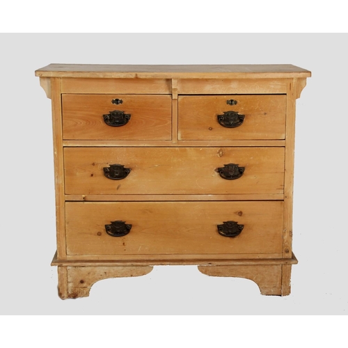 708 - A Victorian pine chest of drawers, the bow front top above two short and two long drawers applied wi... 