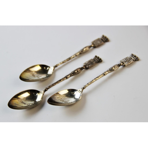 74 - A cased set of twelve French silver teaspoons, each bowl engraved with a French town, including; Lil... 