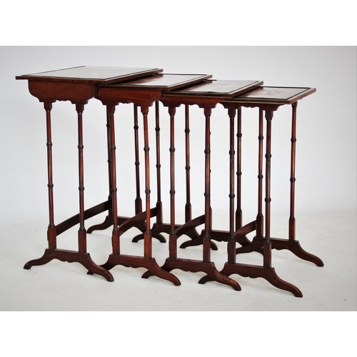 759 - An Edwardian quartetto of mahogany tables, each centred with an oval satinwood fan within a rosewood... 