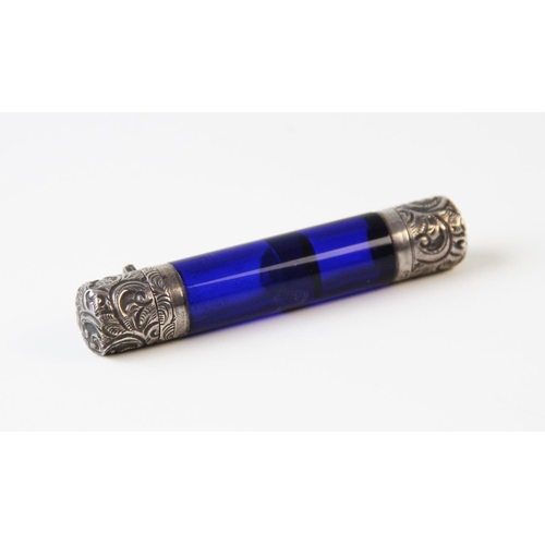 106 - A Victorian 'Bristol' blue glass double ended scent bottle, C C May & Sons, Birmingham 1888, with sc... 