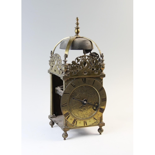 365 - A Charles II brass lantern clock by Thomas Bagley, London, 1665 to 1666, the brass bell strap with a... 