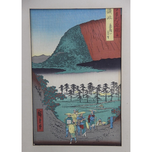 452 - Utagawa Hiroshige (1797–1858), 
A pair of Japanese woodblock prints, 
Depicting a distant view of El... 