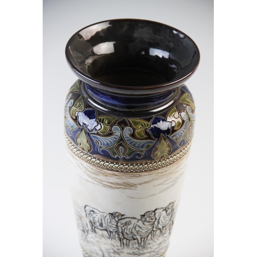 492 - A Doulton Lambeth vase designed by Hannah Barlow, of baluster form and externally sgraffito decorate... 