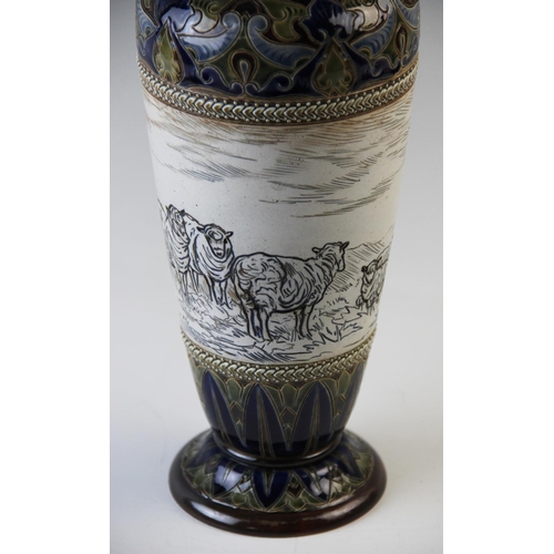 492 - A Doulton Lambeth vase designed by Hannah Barlow, of baluster form and externally sgraffito decorate... 