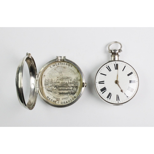 159A - Local interest: A silver cased pair cased pocket watch with 'T Weatherby, Church Street, Market Dray... 