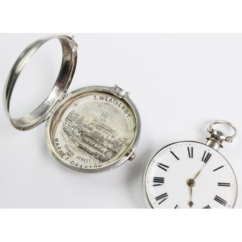 159A - Local interest: A silver cased pair cased pocket watch with 'T Weatherby, Church Street, Market Dray... 