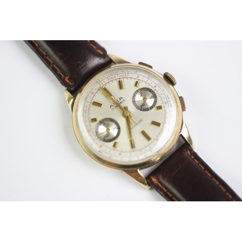 162 - A 9ct gold Avia chronograph wristwatch, the circular baton dial with two further outer scales and tw... 