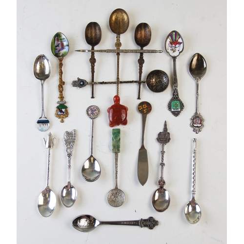 95 - A selection of silver and plated items, to include; a hip flask, assorted condiments, serving implem... 