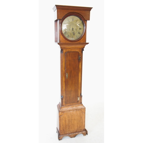 371 - A George III oak cased thirty hour longcase clock by T M, Chesterfield, with a flat top pediment abo... 